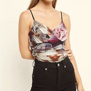 NWOT Express XS Body Contour Floral Mesh Cami Thong Bodysuit With Removable Cups